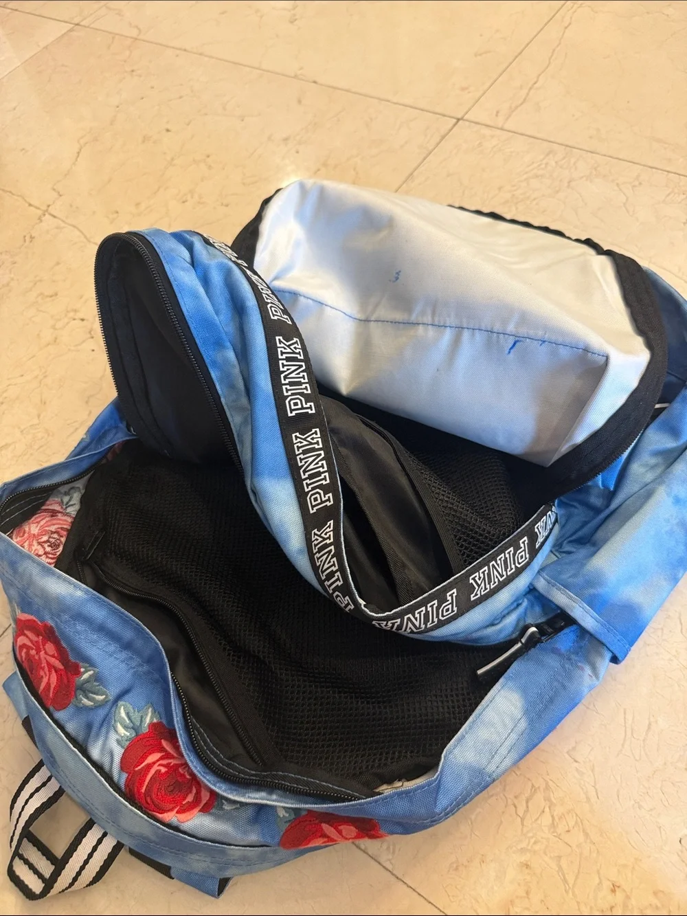 PINK Victoria's Secret Blue Tie-Dye Backpack with 'P' Patch
